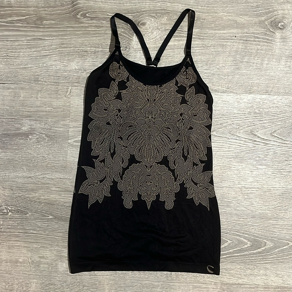 Black athletic tank top with design